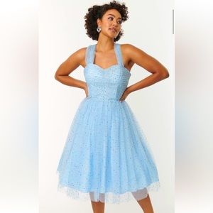 UNIQUE VINTAGE  Light Blue & Confetti Dots Garden State Swing Dress BNWT